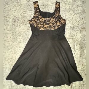 Black Fit-and-Flare Dress with Nude Lace Bodice
